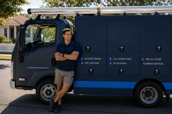 Service van and plumber at a Willoughby callout