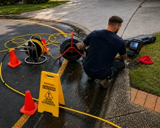 Plumber checking a blocked drain on a Willoughby job