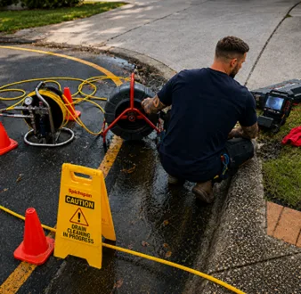 Repairing a burst drain pipe at a Willoughby home